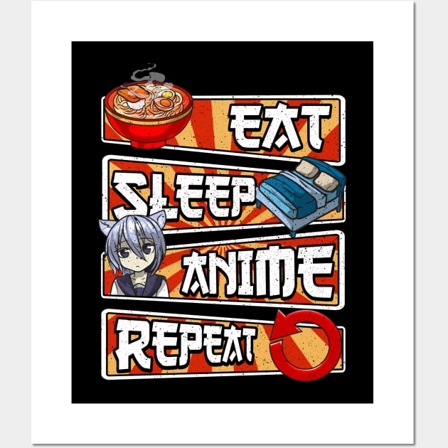 Eat Sleep Anime Repeat Cute Anime Obsessed Wall Art by theperfectpresents